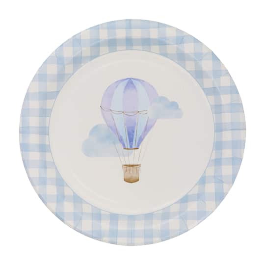 12 Packs: 10 ct. (120 total) 9" Blue Hot Air Balloon & Gingham Dinner Plates by Celebrate It™